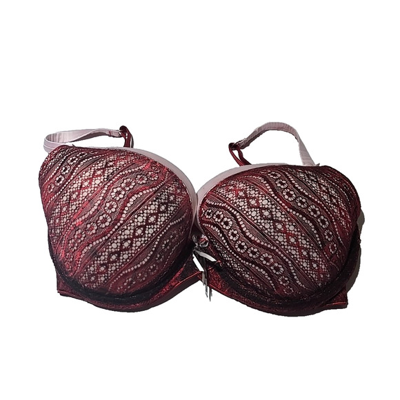 Pleasure State VIP Burgundy Floral Lace Full Coverage Underwire Bra Size 30F - Picture 1 of 6
